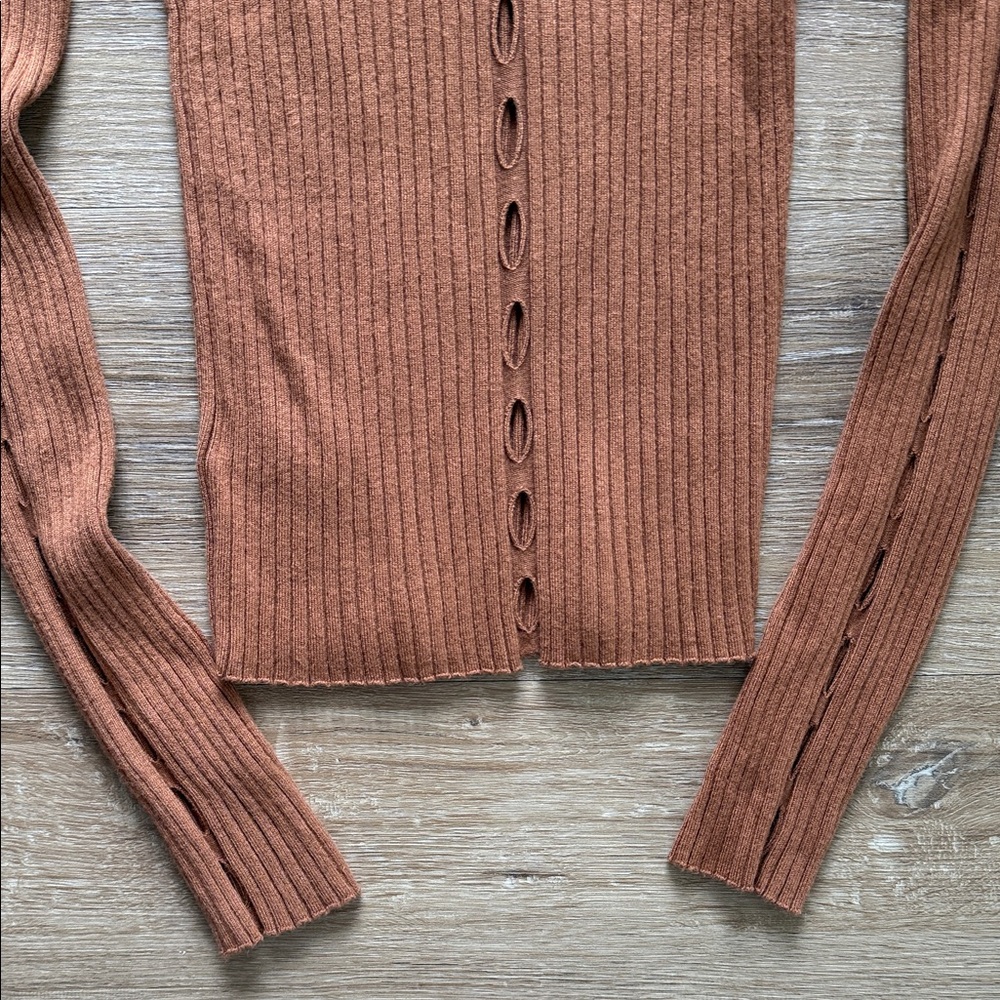 Express Rust Ribbed V-Neck Sweater - Picture 5 of 6